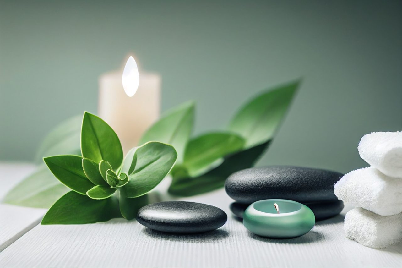 wallpaper background of beauty treatment items for spa procedures on white wooden table massage sto